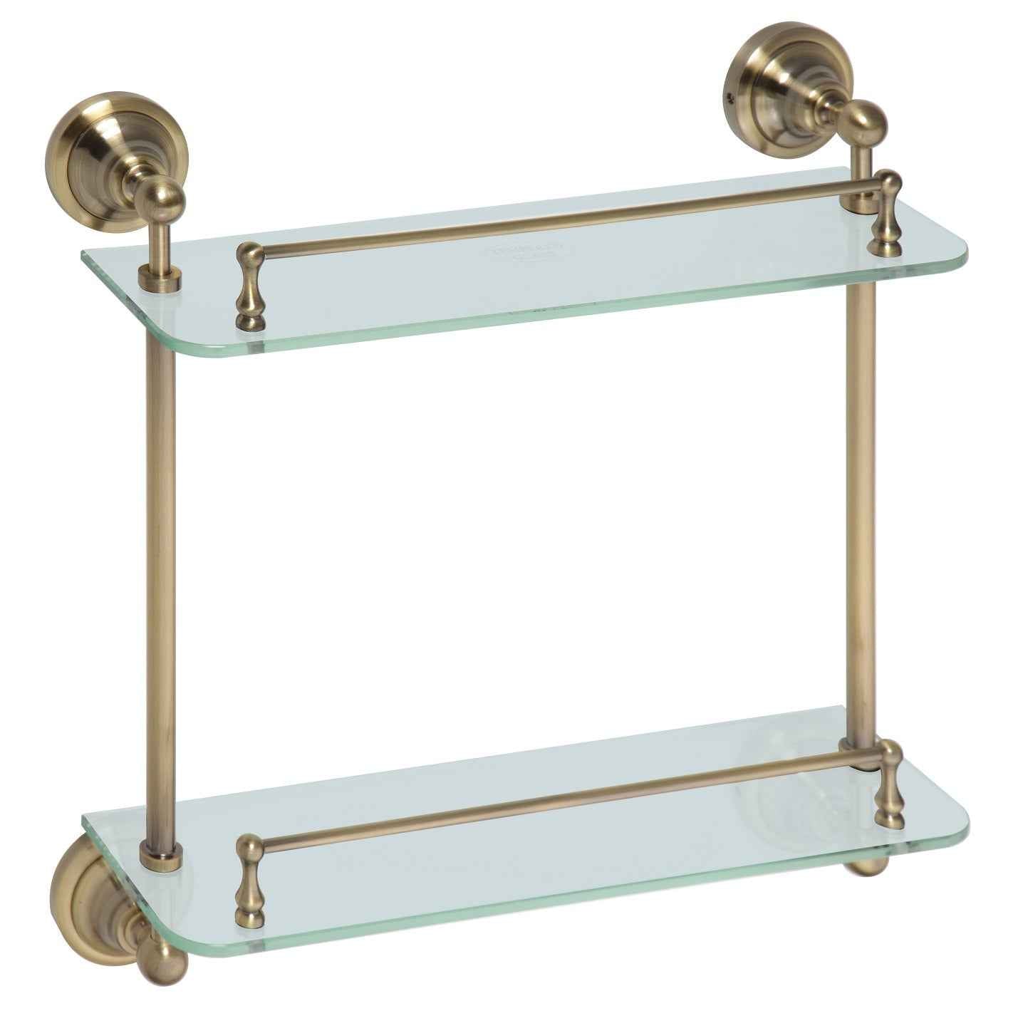 Etagère tablette en verre double retro en laiton 40x42x12 cm - Clicktofournisseur.com