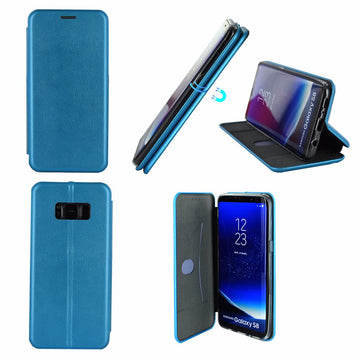 Etui luxe rabattable bleu simili cuir avec support pour samsung galaxy s8 plus - Clicktofournisseur.com