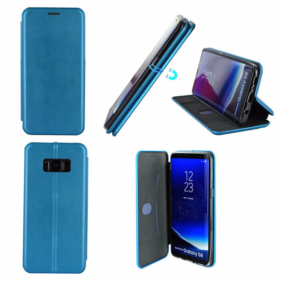 Etui luxe rabattable bleu simili cuir avec support pour samsung galaxy s8 - Clicktofournisseur.com