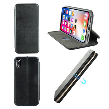 Etui luxe rabattable noir simili cuir avec support pour apple iphone x - Clicktofournisseur.com