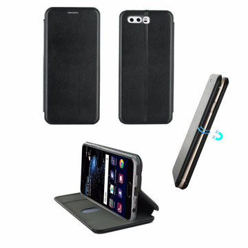 Etui luxe rabattable noir simili cuir avec support pour huawei p10 - Clicktofournisseur.com