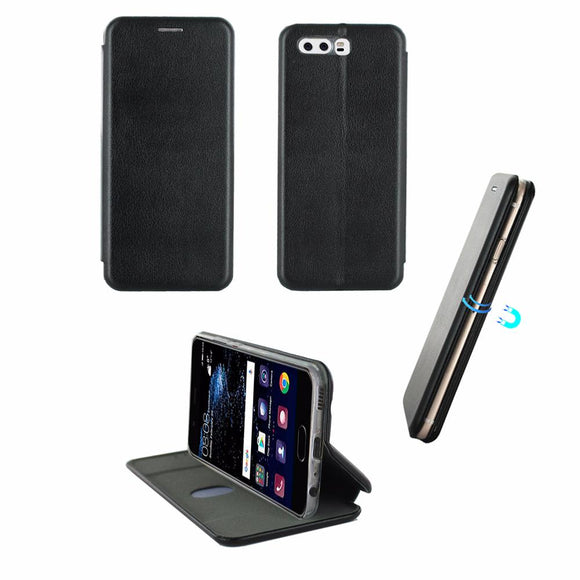 Etui luxe rabattable noir simili cuir avec support pour huawei p10 - Clicktofournisseur.com