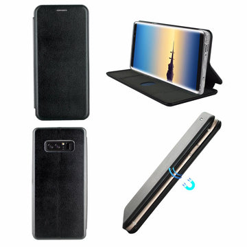Etui luxe rabattable noir simili cuir avec support pour samsung galaxy note8 - Clicktofournisseur.com