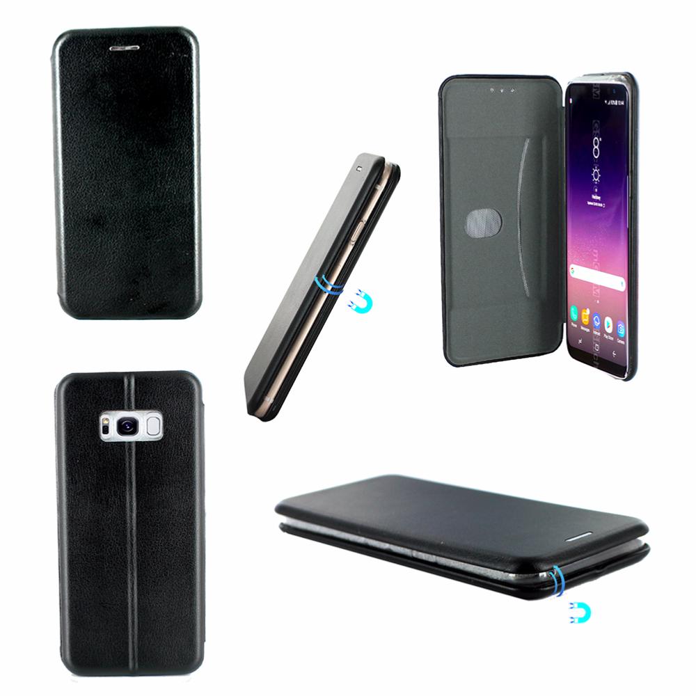 Etui luxe rabattable noir simili cuir avec support pour samsung galaxy s8 plus - Clicktofournisseur.com