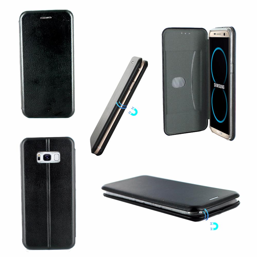 Etui luxe rabattable noir simili cuir avec support pour samsung galaxy s8 - Clicktofournisseur.com
