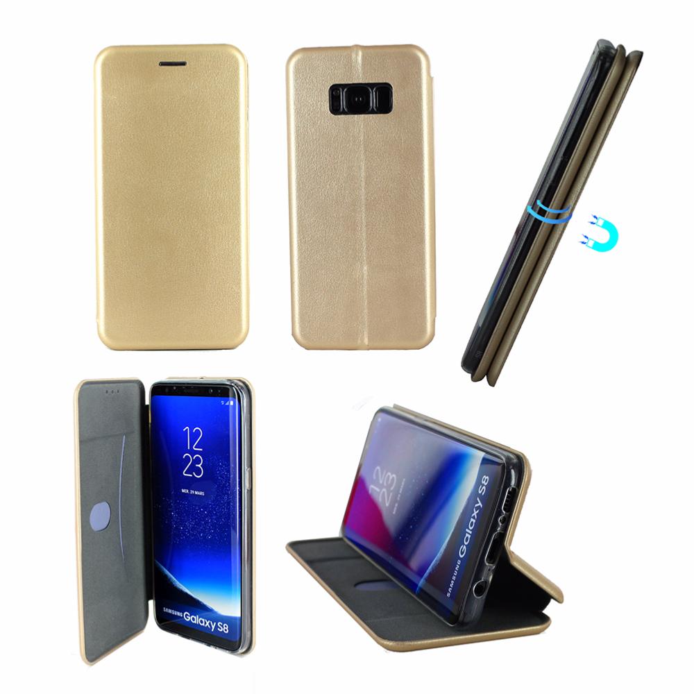 Etui luxe rabattable or simili cuir avec support pour samsung galaxy s8 - Clicktofournisseur.com