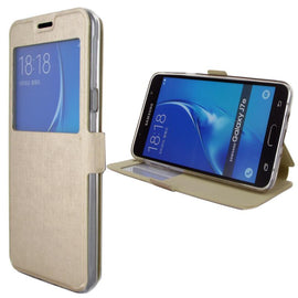 Etui rabattable beige champagne avec ouverture ecran pour samsung galaxy j7 2016 - Clicktofournisseur.com
