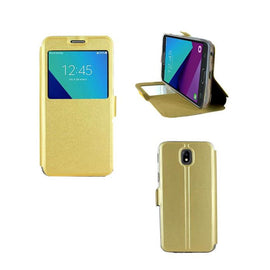 Etui rabattable beige champagne or avec ouverture ecran pour samsung galaxy j3 2017 - Clicktofournisseur.com