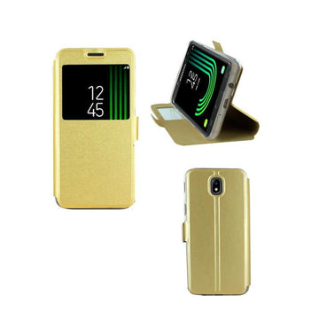 Etui rabattable beige champagne or avec ouverture ecran pour samsung galaxy j7 2017 - Clicktofournisseur.com