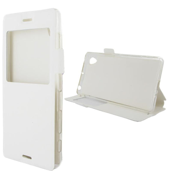Etui rabattable blanc avec ouverture ecran pour sony xperia x - Clicktofournisseur.com