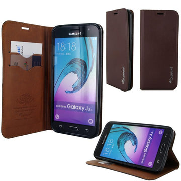 Etui rabattable luxe marron avec support et emplacement carte de visite pour samsung galaxy j3 2016 - Clicktofournisseur.com