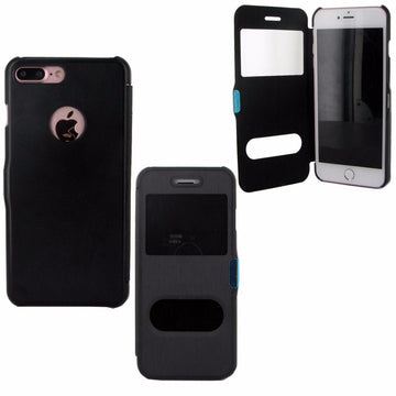 Etui rabattable noir avec ouverture ecran pour apple iphone 7 plus - Clicktofournisseur.com