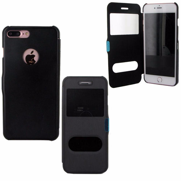 Etui rabattable noir avec ouverture ecran pour apple iphone 7 plus - Clicktofournisseur.com