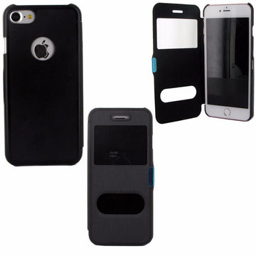 Etui rabattable noir avec ouverture ecran pour apple iphone 7 - Clicktofournisseur.com