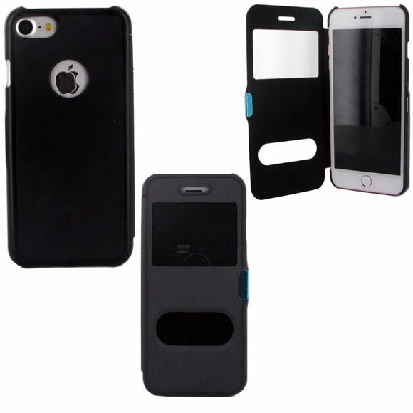 Etui rabattable noir avec ouverture ecran pour apple iphone 7 - Clicktofournisseur.com