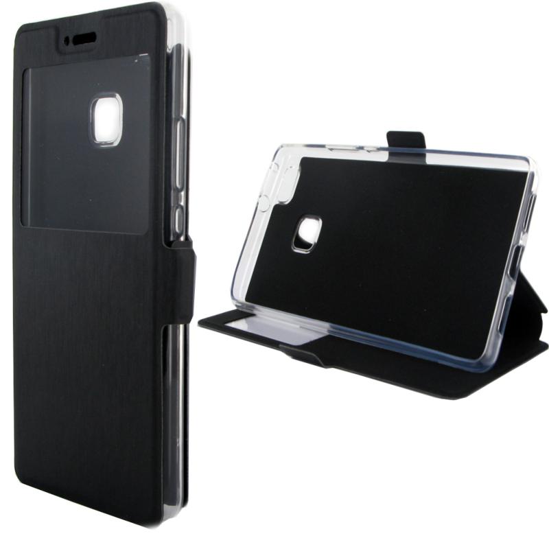 Etui Rabattable Noir Avec Ouverture Ecran pour Huawei P9 Lite clicktofournisseur.com