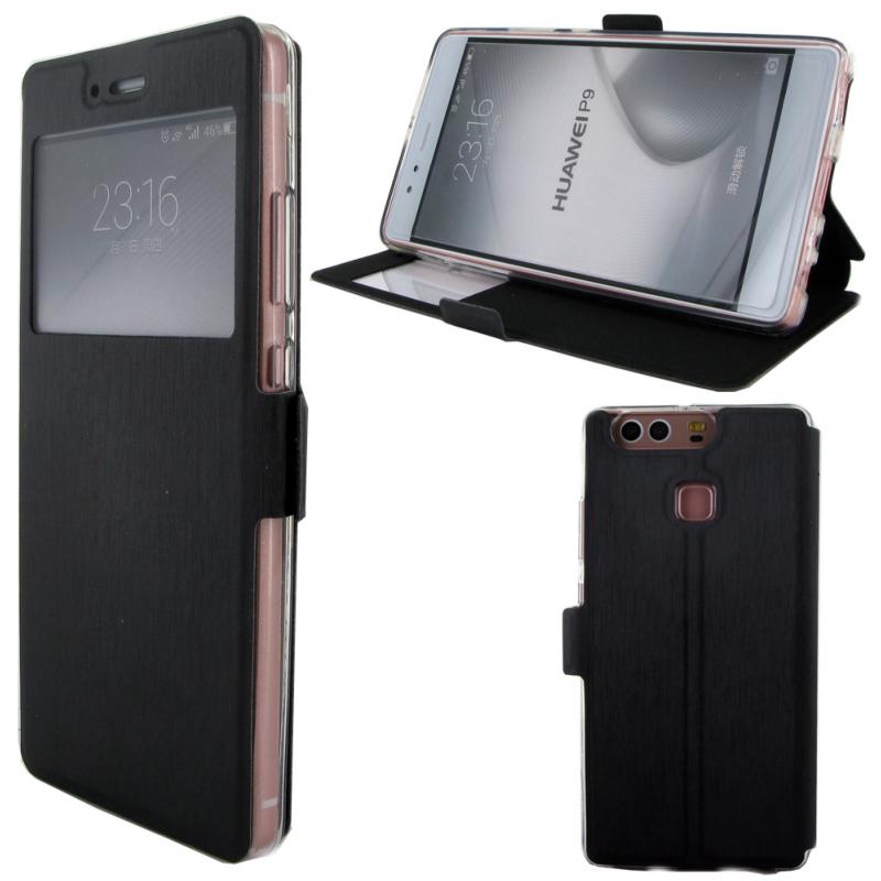 Etui Rabattable Noir Avec Ouverture Ecran pour Huawei P9 clicktofournisseur.com