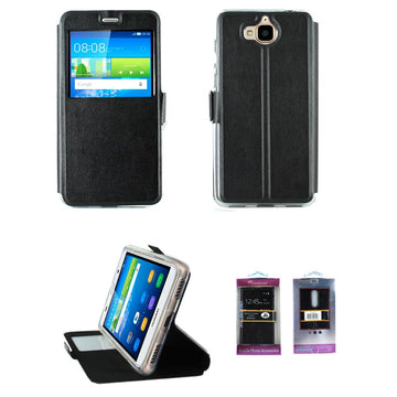 Etui rabattable noir avec ouverture ecran pour huawei y6 2017 - Clicktofournisseur.com