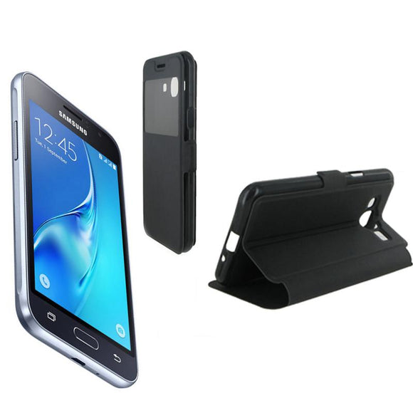 Etui rabattable noir avec ouverture ecran pour samsung galaxy j3 2016 - Clicktofournisseur.com