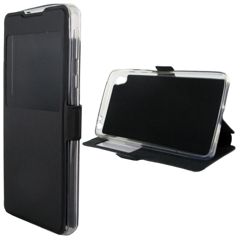 Etui rabattable noir avec ouverture ecran pour sony xperia e5 - Clicktofournisseur.com