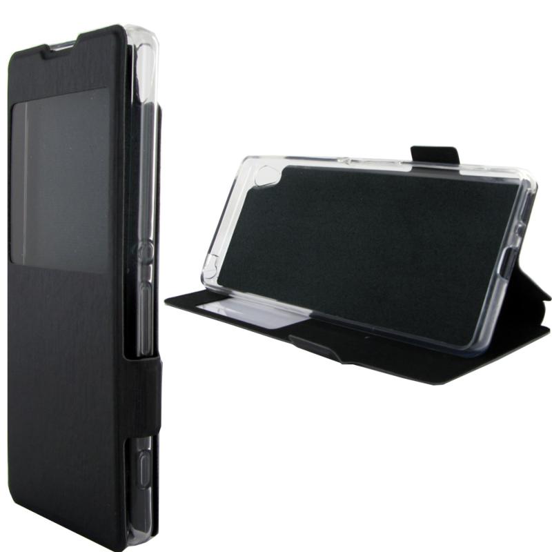 Etui rabattable noir avec ouverture ecran pour sony xperia xa - Clicktofournisseur.com