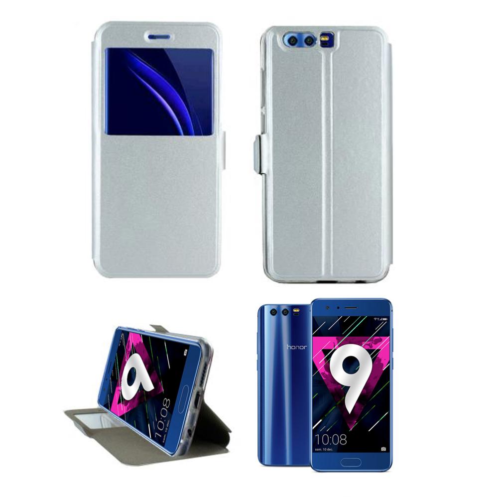 Etui Rabattable Simili Cuir Argent avec Ouverture Ecran pour Honor 9 clicktofournisseur.com