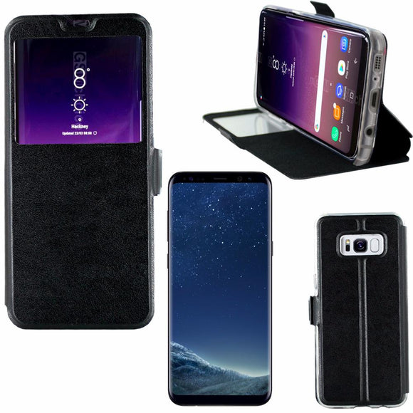 Etui rabattable simili cuir noir ouverture ecran pour samsung galaxy s8 plus - Clicktofournisseur.com