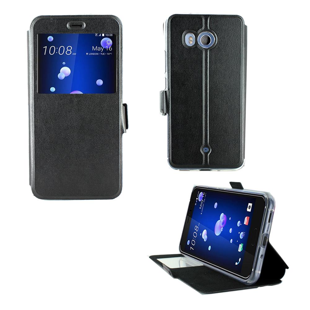 Etui rabattable simili cuir noir avec ouverture ecran pour htc u11 - Clicktofournisseur.com