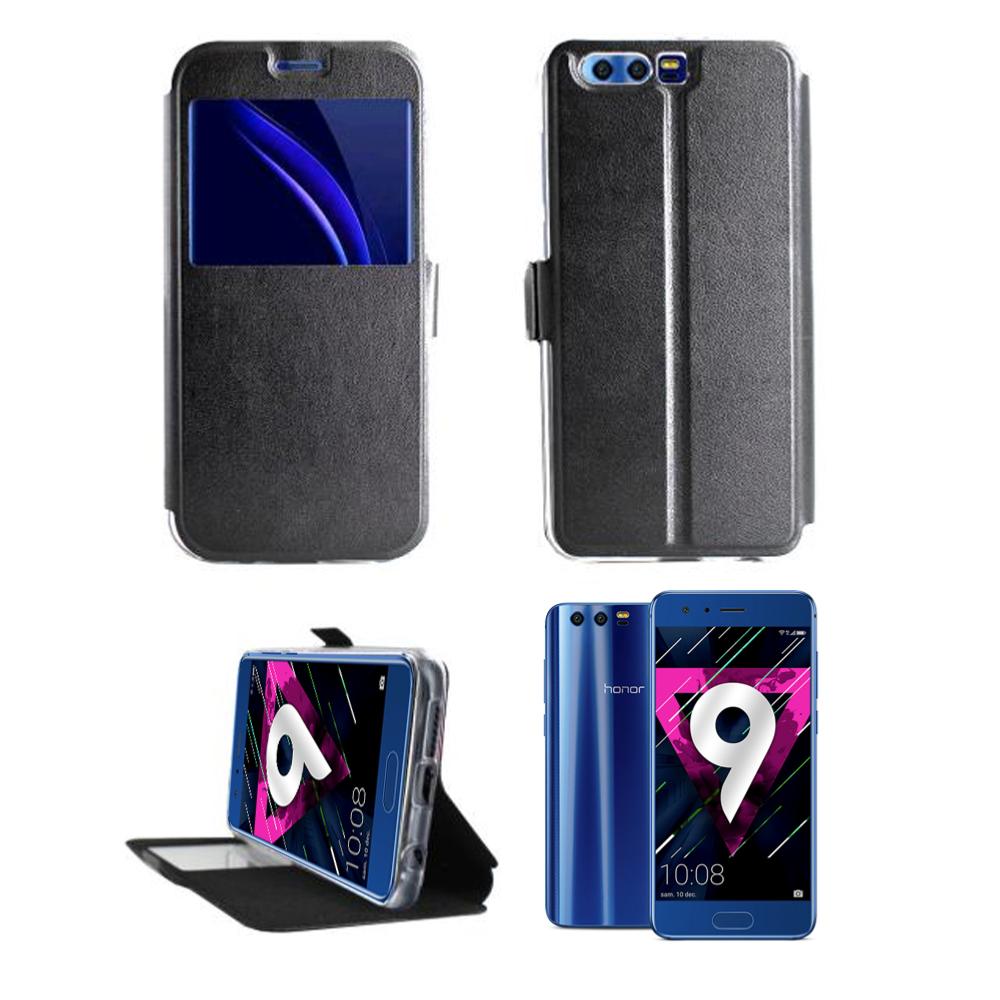 Etui Rabattable Simili Cuir Noir avec Ouverture Ecran pour Honor 9 clicktofournisseur.com