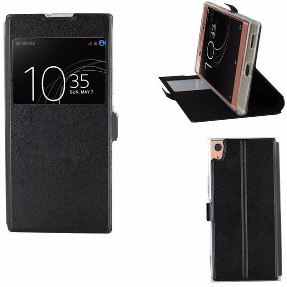 Etui rabattable simili cuir noir avec ouverture ecran pour sony xperia xa1 - Clicktofournisseur.com