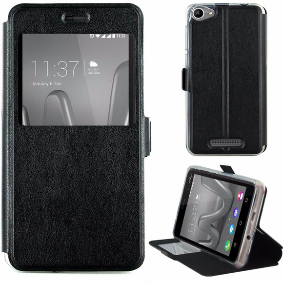 Etui rabattable simili cuir noir avec ouverture ecran pour wiko lenny 3 max - Clicktofournisseur.com