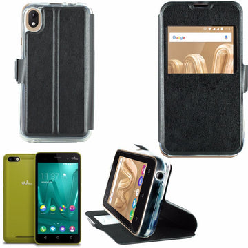 Etui rabattable simili cuir noir avec ouverture ecran pour wiko sunny max - Clicktofournisseur.com