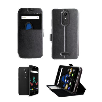 Etui rabattable simili cuir noir avec ouverture ecran pour wiko upulse lite - Clicktofournisseur.com