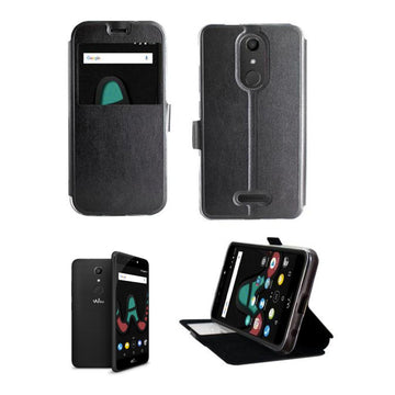 Etui rabattable simili cuir noir avec ouverture ecran pour wiko upulse - Clicktofournisseur.com