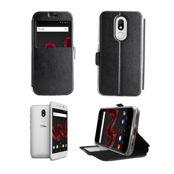 Etui rabattable simili cuir noir avec ouverture ecran pour wiko wim lite - Clicktofournisseur.com