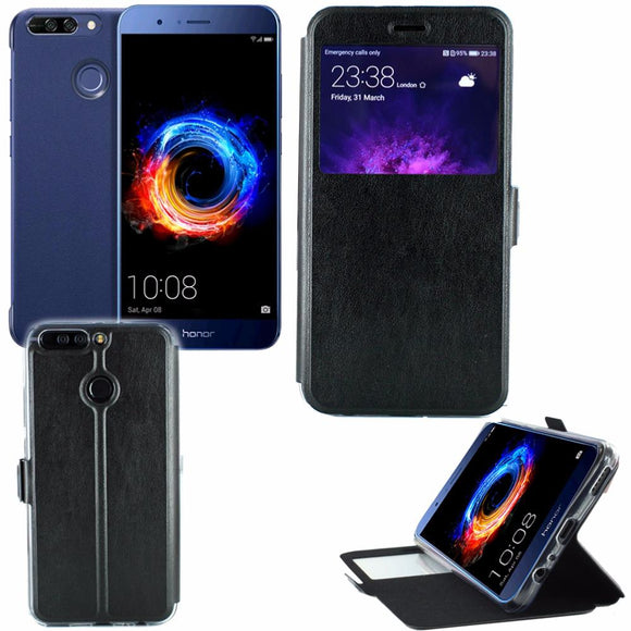 Etui rabattable simili cuir noir et ouverture ecran pour huawei honor 8 pro - Clicktofournisseur.com