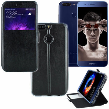 Etui rabattable simili cuir noir et ouverture ecran pour huawei honor v9 - Clicktofournisseur.com