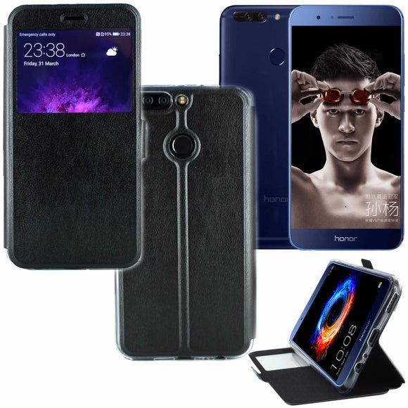 Etui rabattable simili cuir noir et ouverture ecran pour huawei honor v9 - Clicktofournisseur.com