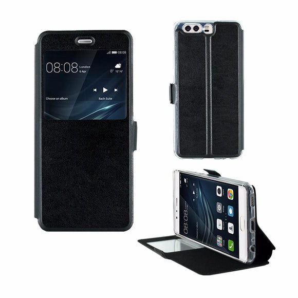 Etui rabattable simili cuir noir et ouverture ecran pour huawei p10 - Clicktofournisseur.com