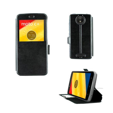 Etui rabattable simili cuir noir et ouverture ecran pour motorola c plus - Clicktofournisseur.com