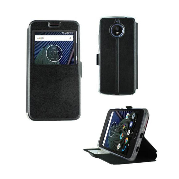 Etui rabattable simili cuir noir et ouverture ecran pour motorola e4 plus - Clicktofournisseur.com