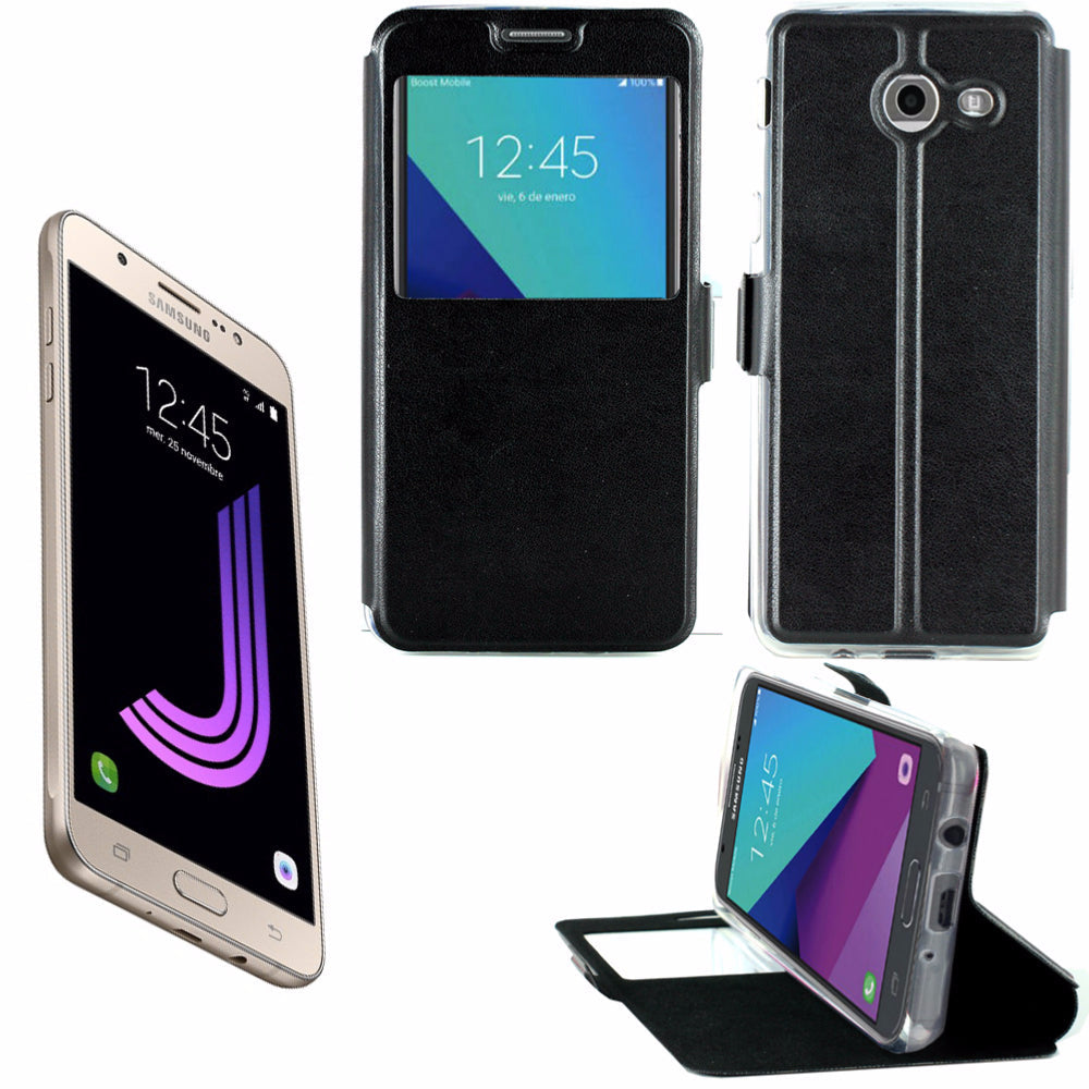 Etui Rabattable Simili Cuir Noir et Ouverture Ecran pour Samsung Galaxy J5 2017 clicktofournisseur.com