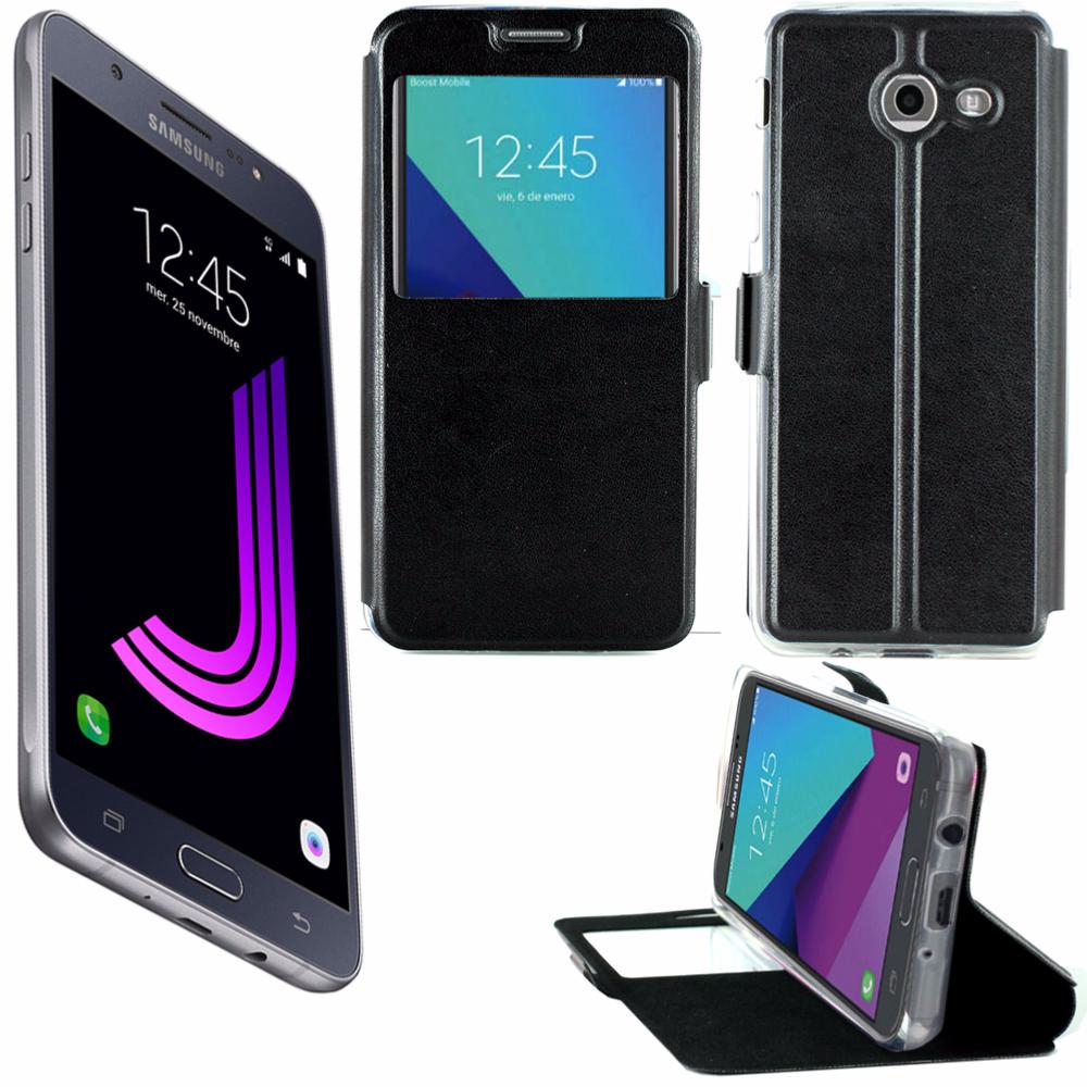 Etui Rabattable Simili Cuir Noir et Ouverture Ecran pour Samsung Galaxy J7 2017 clicktofournisseur.com