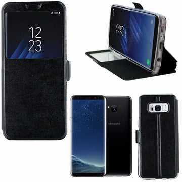 Etui rabattable simili cuir noir et ouverture ecran pour samsung galaxy s8 - Clicktofournisseur.com