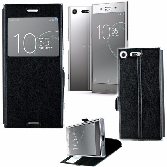 Etui rabattable simili cuir noir et ouverture ecran pour sony xz premium - Clicktofournisseur.com