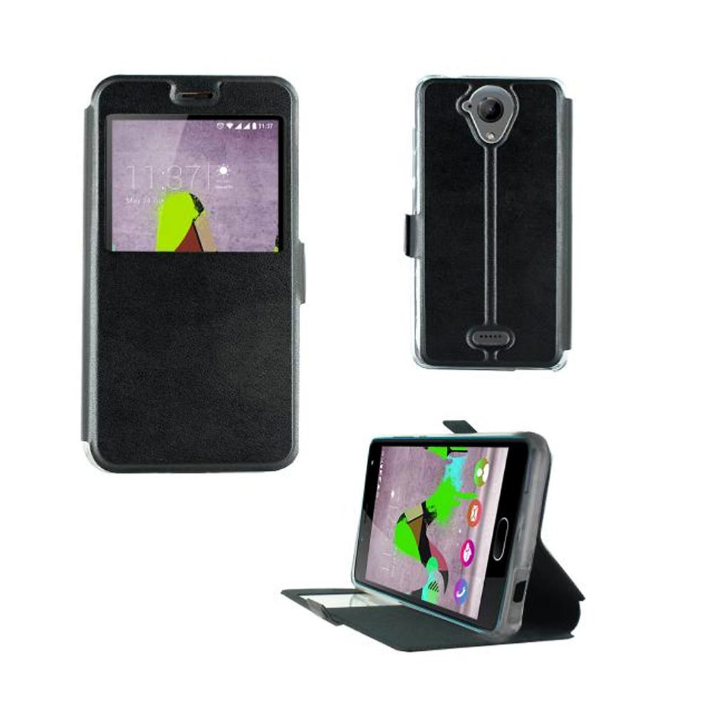 Etui rabattable simili cuir noir et ouverture ecran pour wiko ufeel - Clicktofournisseur.com