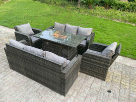 Fimous Rattan Meubles D'extérieur Foyer Au Gaz Table Rectangulaire Chauffage Au Gaz Chaise Longue Réglable Canapé 3 Places Set De 8 Places