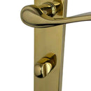 2 poignées de porte sur plaque LAURA, Verrou de condamnation pour salle de bain/WC, Finition laiton doré poli PVD titane, Entraxe standard 195 mm