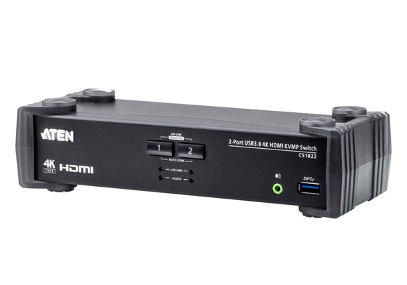 Aten 2-Port USB 3.0 4K HDMI KVMP Switch with Audio Mixer Mode | CS1822