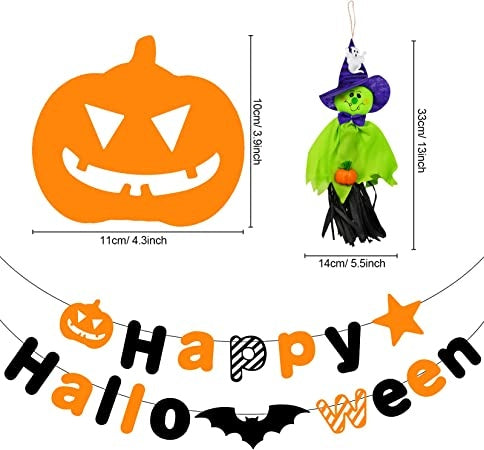 Décorations suspendues pour fête d'Halloween Ecost Qpout, lot de 6 décorations fantômes suspendues et joyeux Halloween